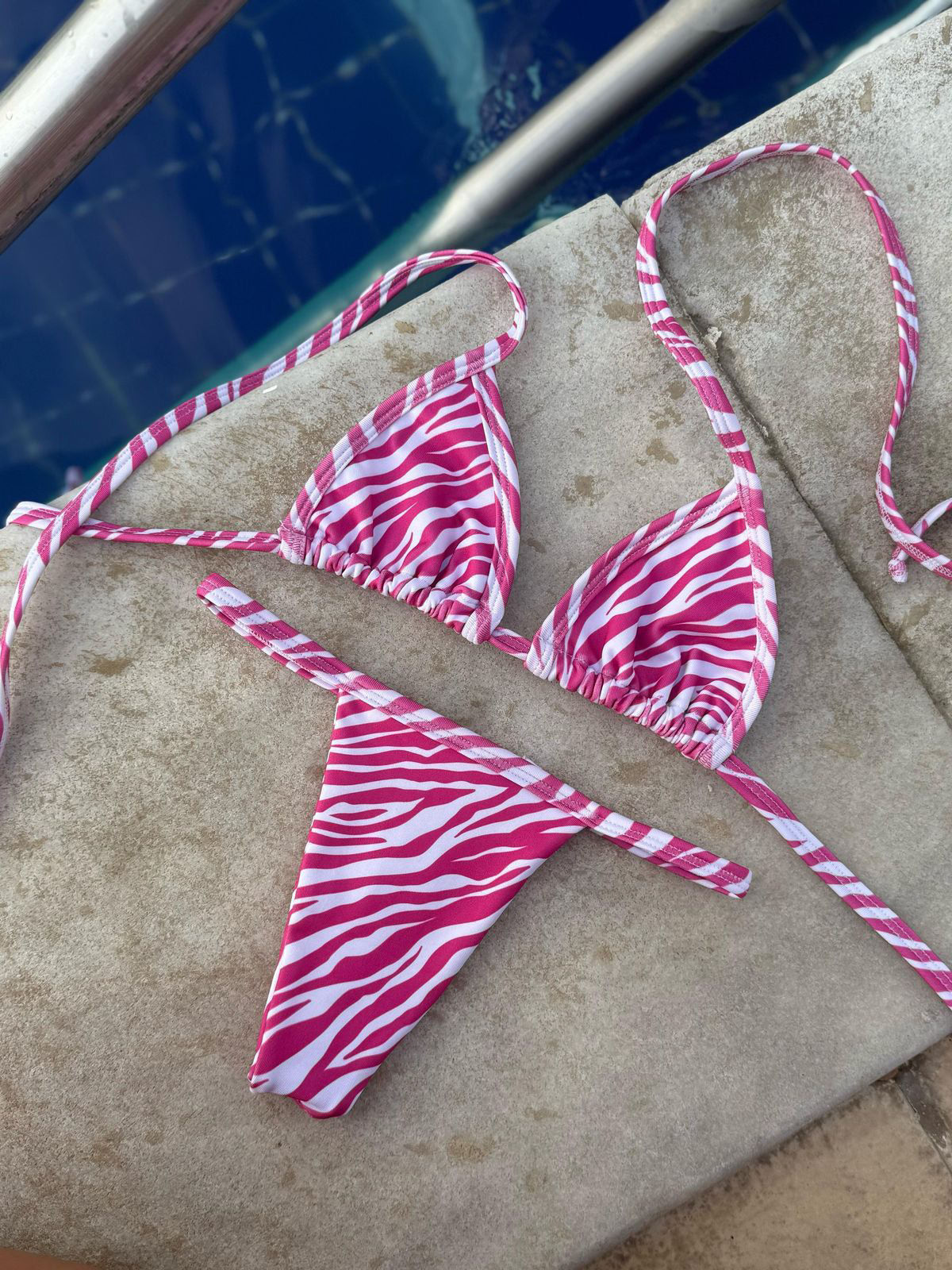 STRING BRONZE ZEBRA ROSE BLANC