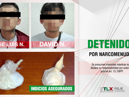ASEGURA PGJE A DOS PERSONAS POR DELITOS CONTRA LA SALUD
