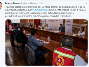 El gobernador Marco Mena realizo sesión extraordinaria del Consejo Estatal de Salud