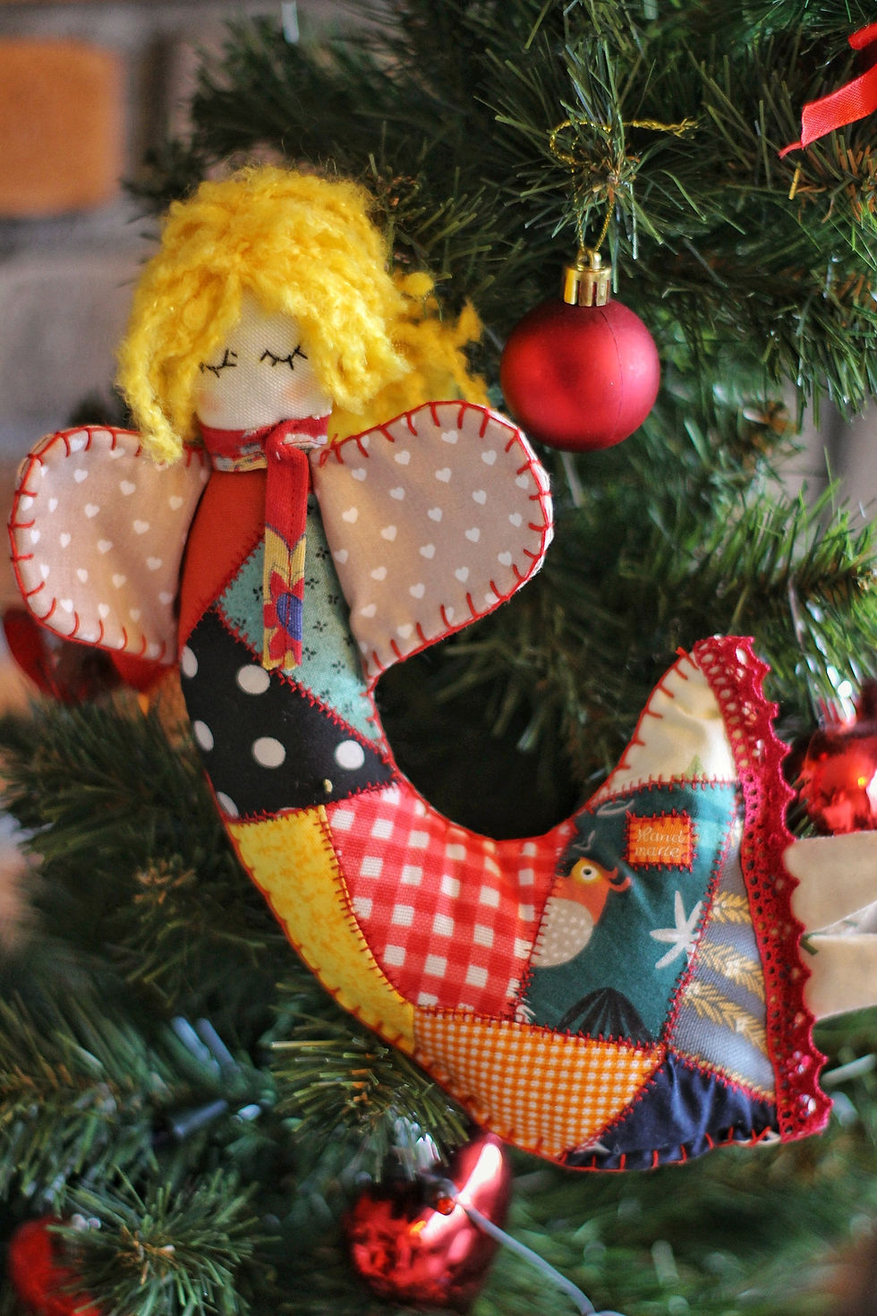 Küçük resim: Vintage Patchwork Melek Figürü Duvar Dekoru