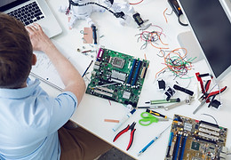 Electrical engineer working on circuit b