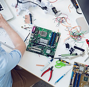 Electrical engineer working on circuit b