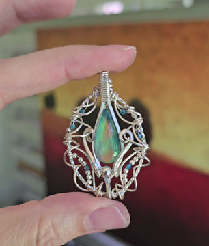 Thumbnail: Aurora Opal in sterling silver. Handmade. Original intuitive design. 18" chain