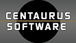 The centaurus Software logo, with white text on a black circle background. There is a yellow line underneath the word Centaurus and above the word software.