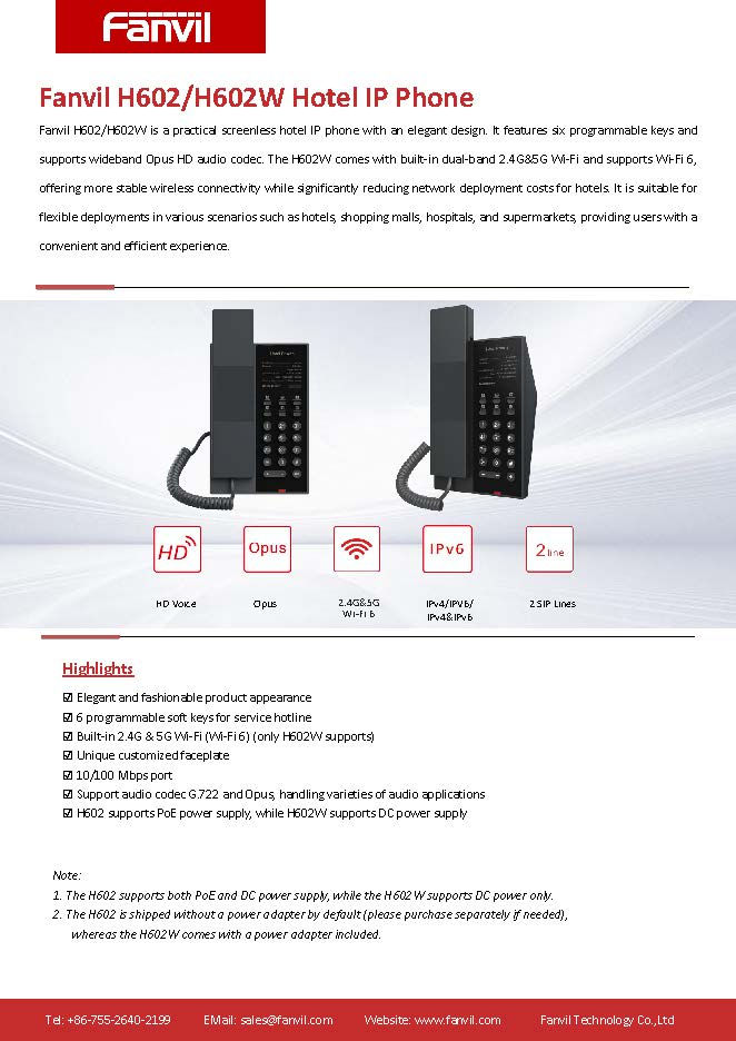 Thumbnail: FANVIL H602 Hotel IP Phone 6 Soft Keys, Support PoE