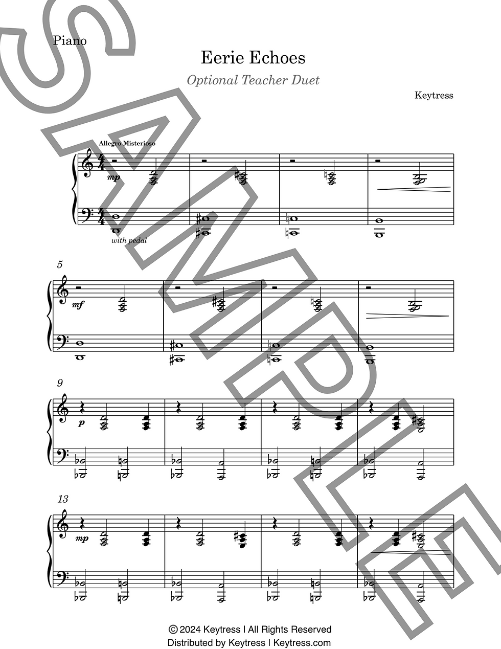 Thumbnail: Eerie Echoes Late Beginner Piano Sheet Music with Optional Teacher Duet