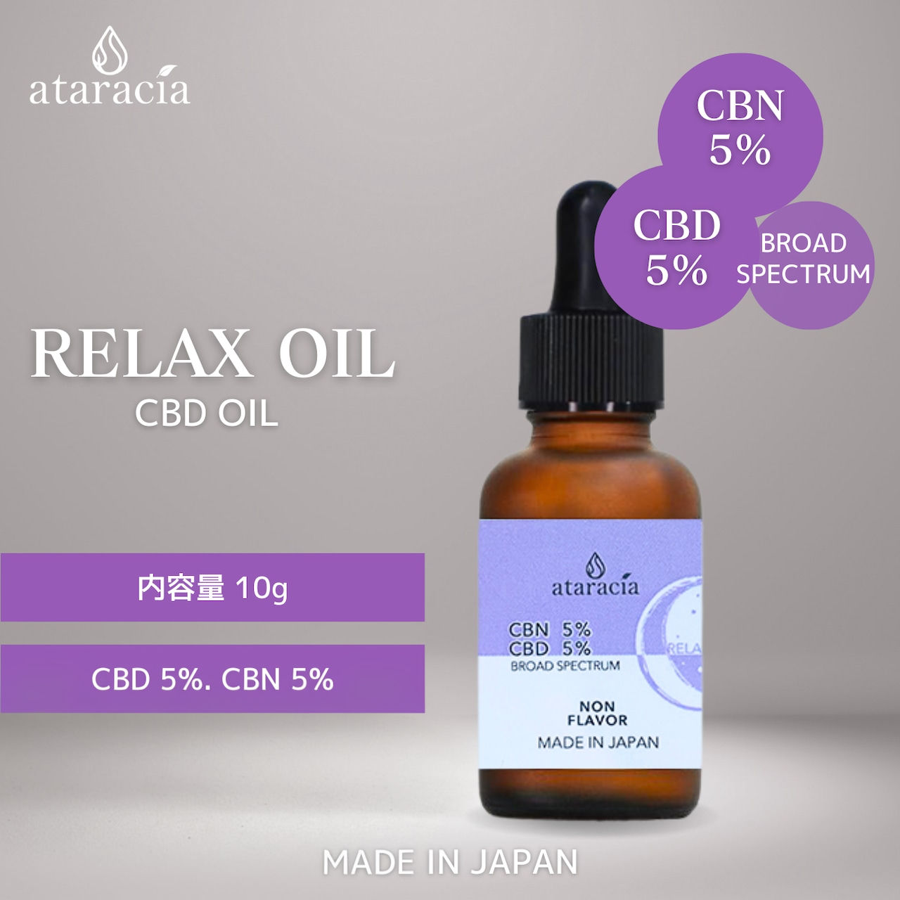 ataracia CBD 舒壓放鬆精油（MCT 植物油 + CBD 5%+CBN 5%）重量：10 g​​​​​​​