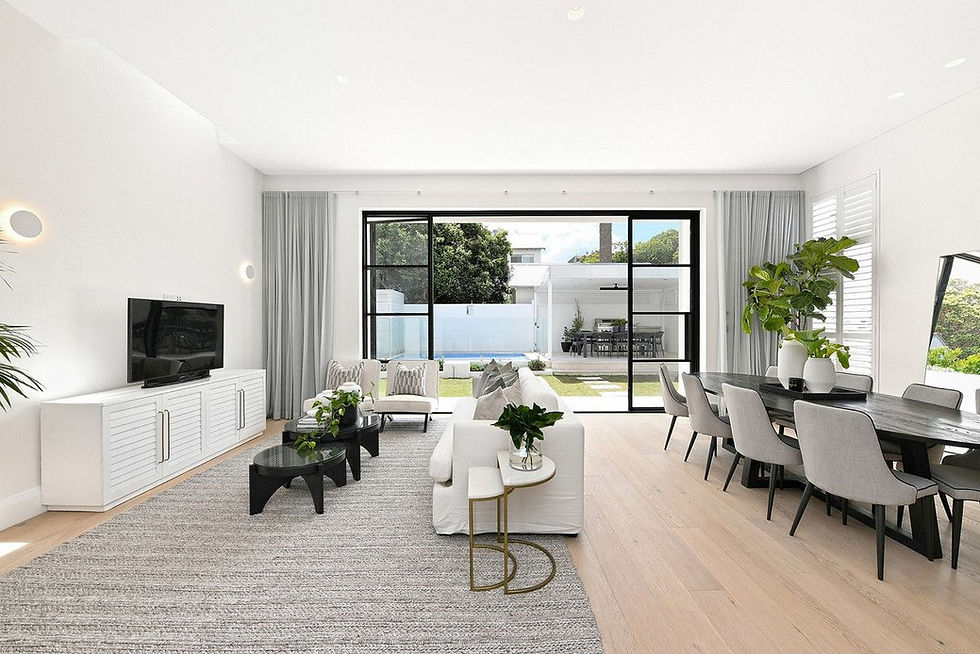 Modern open-plan living and dining area at Bronte Residence