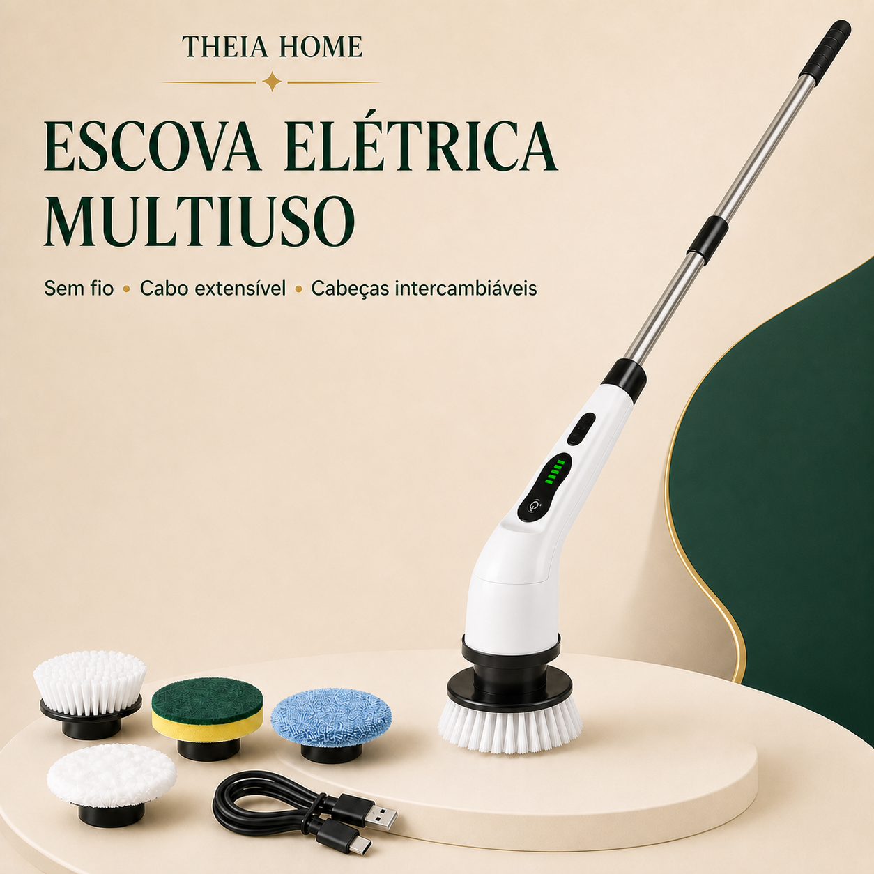 Escova Elétrica Giratória Sem Fio 9 em 1 para Limpeza
