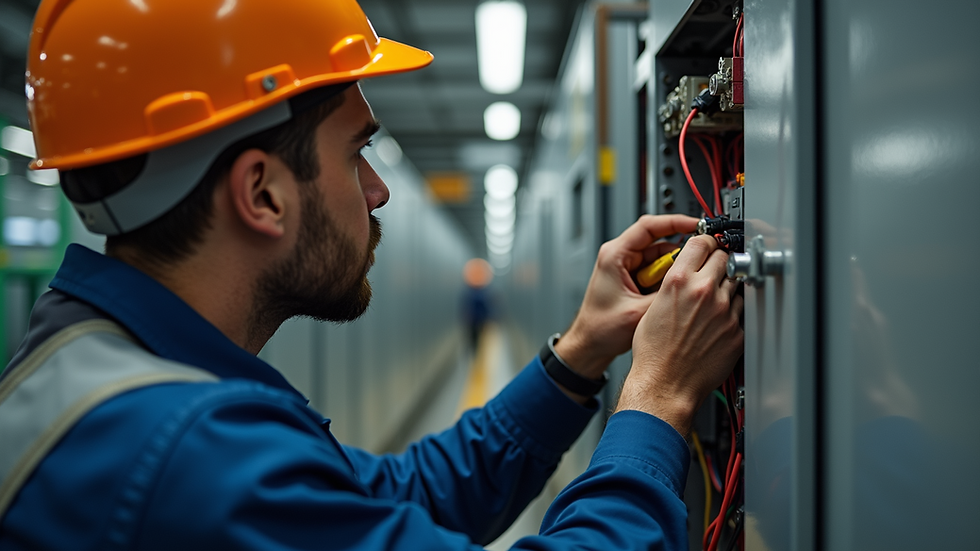 Close-up view of a skilled electrician working on wiring