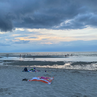 view on Mayflower Beach at sunset, Cape Cod, USA