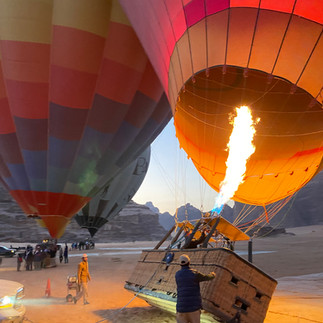 getting ready for an air-balloon flight above the Wadi Rum desert in Jordan