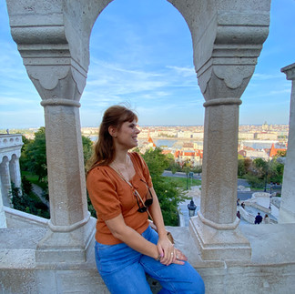 me at i Fisherman's bastion on the Buda side of Budapest