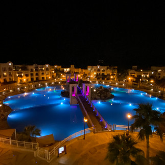 night view on the main pool in Crowne Plaza hotel Dead Sea, Jordan