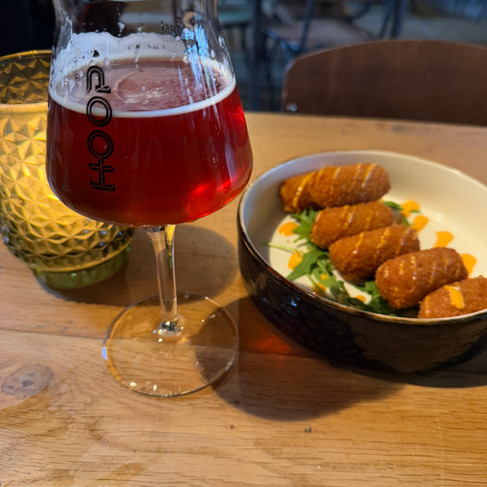 tasting the housebeer at brewery Hoop in Old Zaandijk, the Netherlands