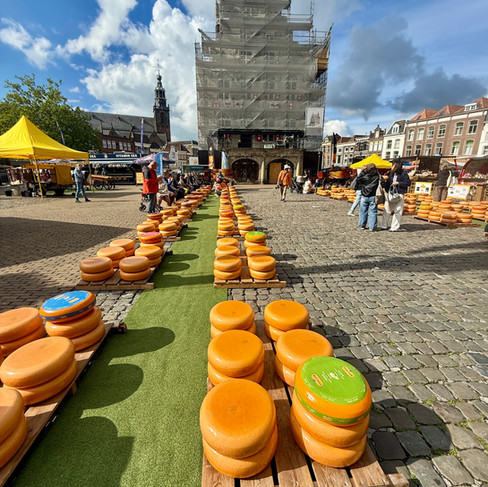 Enormous cheese balls at the cheese market in Gouda, the Netherlands