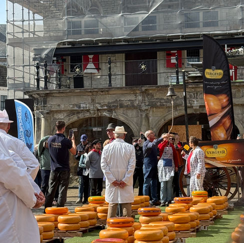 The bell is rung for the start of the cheese market in Gouda, the Netherlands.