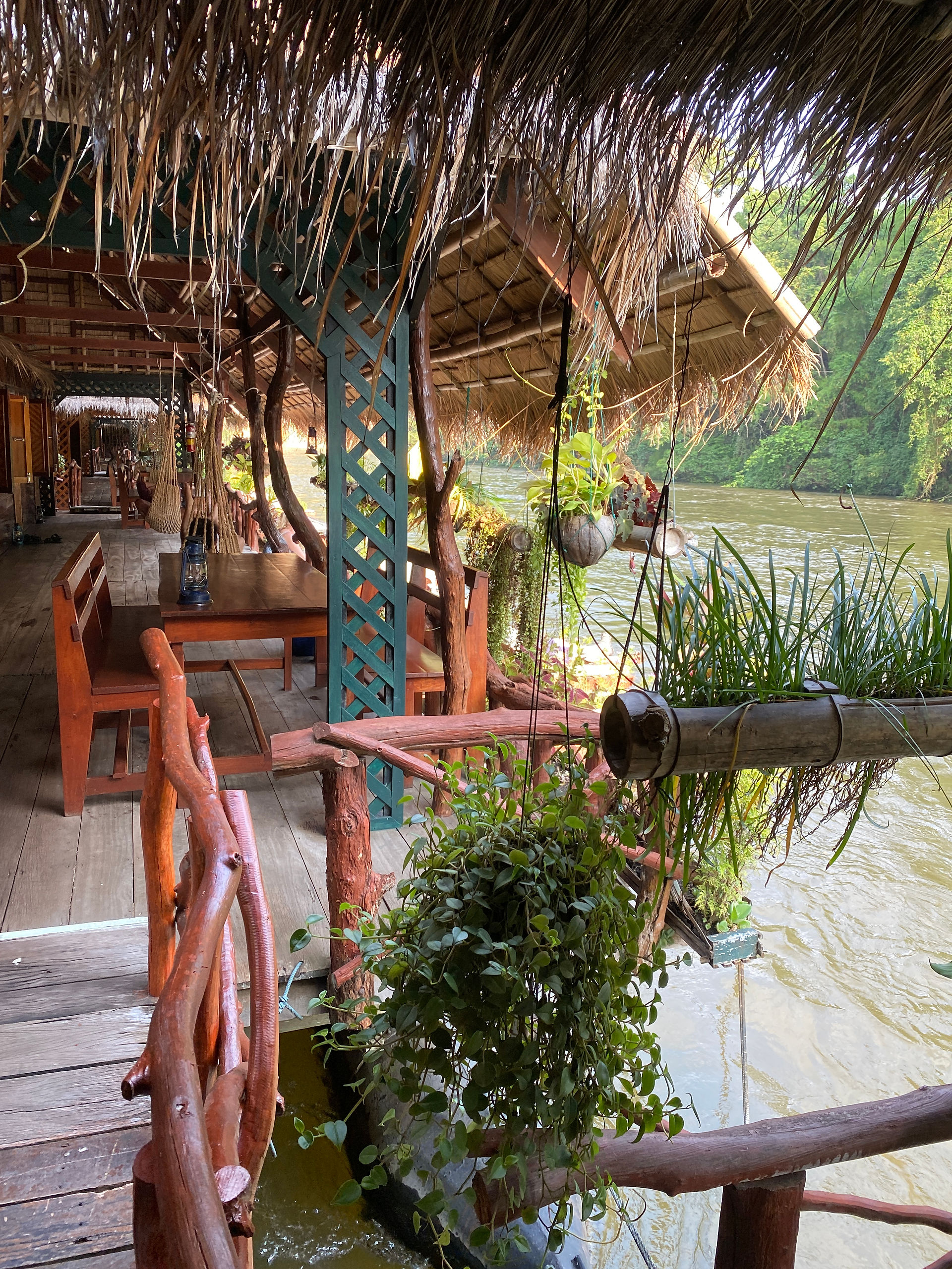 terraces on the floating hotel Jungle Rafts in Thailand