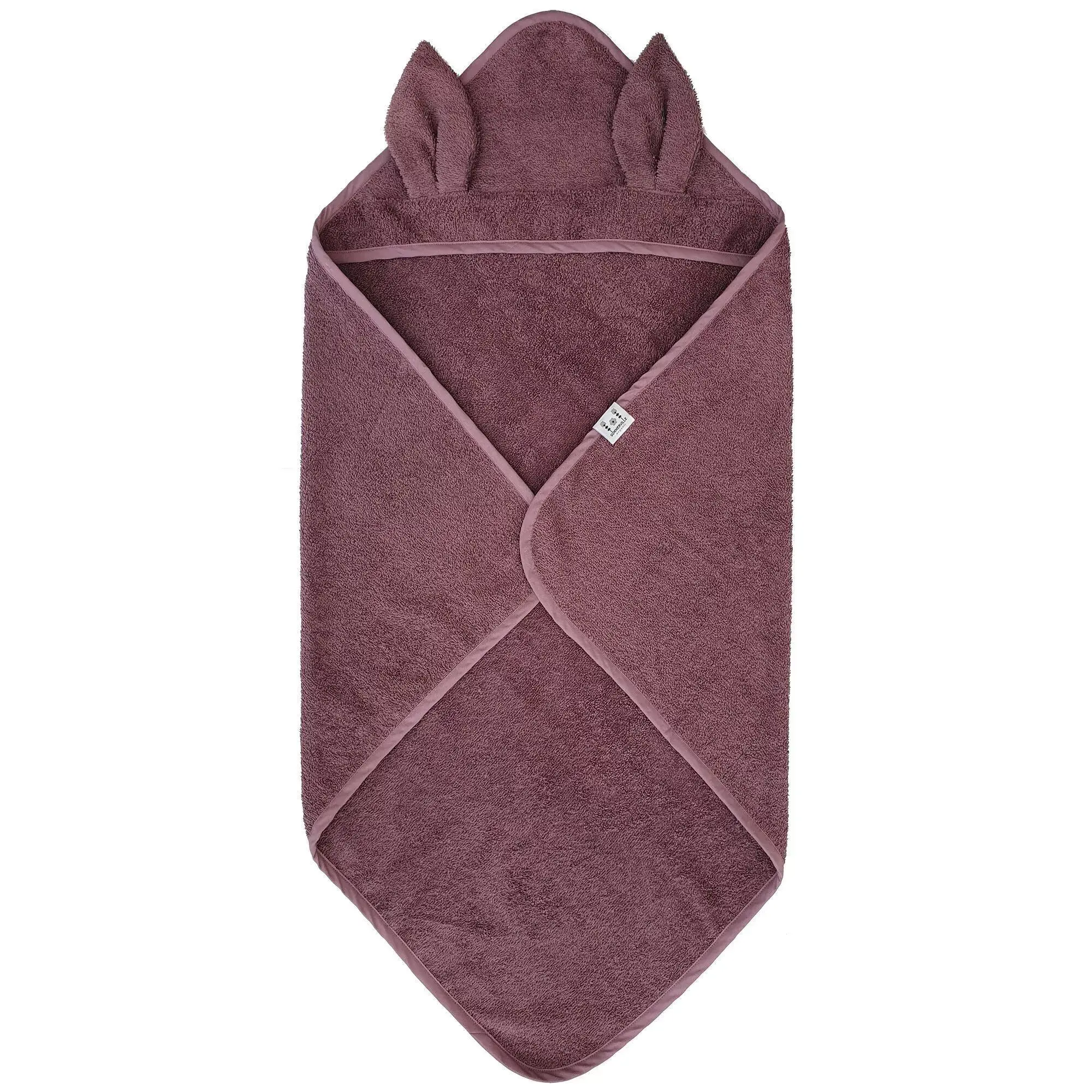 Serviette à capuche lapin bio gots raisin : idée cadeau de naissance 