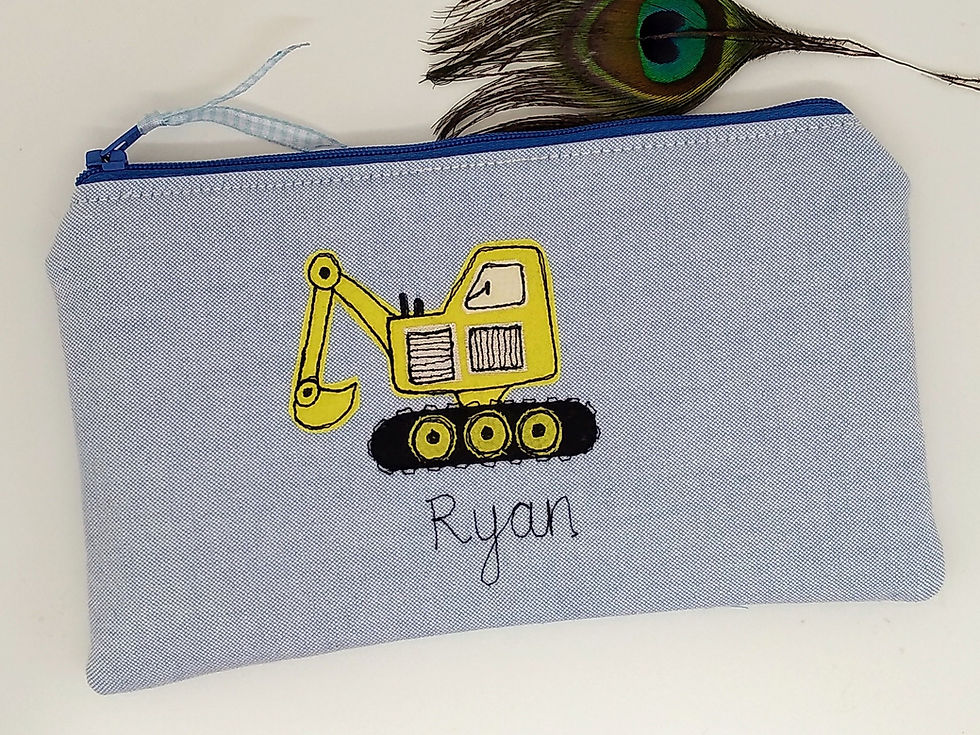 Thumbnail: Digger personalised blue pencil case