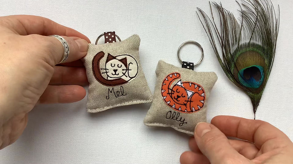 Thumbnail: Ginger or Cream Cat personalised keyring keyfob with lavender scent stocking filler embroidered cat lover gift