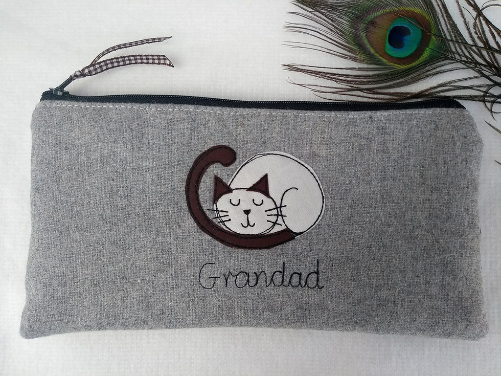 Thumbnail: Sleeping cat applique personalised pouch