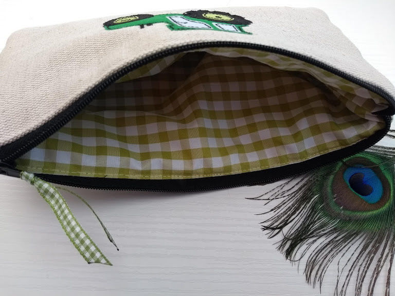 Thumbnail: Green check lining of personalised pencil case