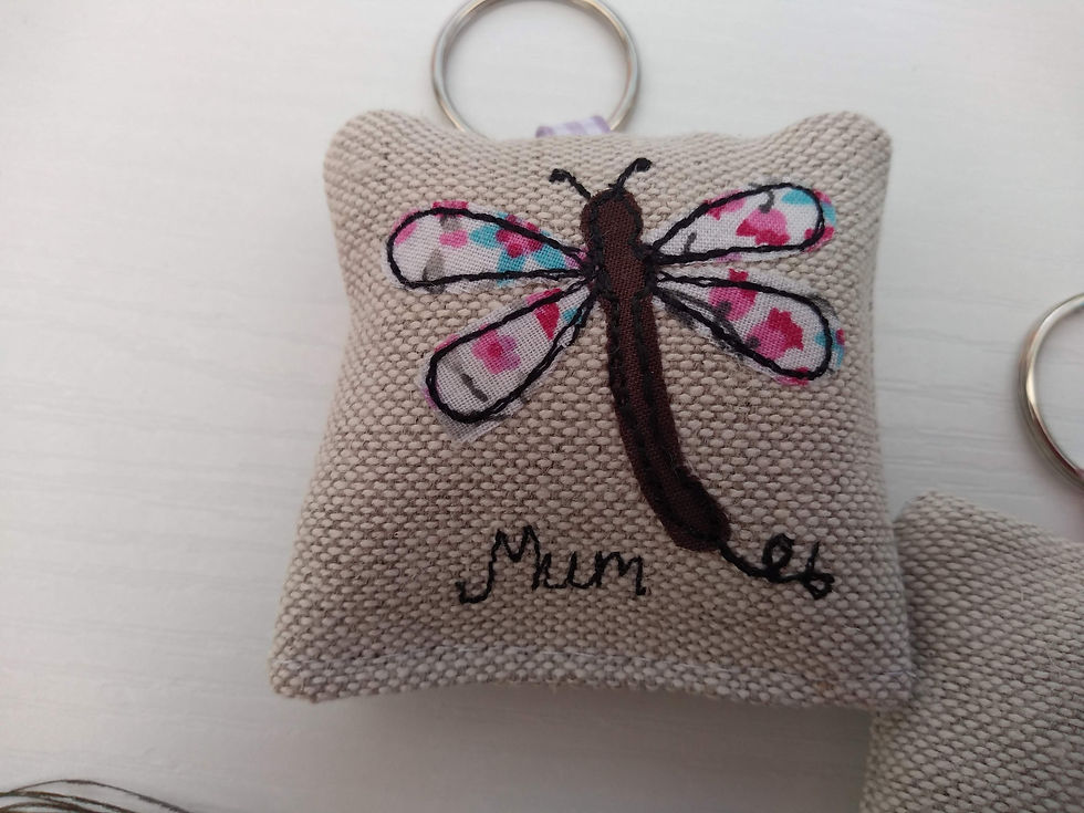 Thumbnail: Personalised dragonfly keyring lavender
