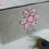 Thumbnail: Grey wool fabric cosmetic bag with flower motif and personalised