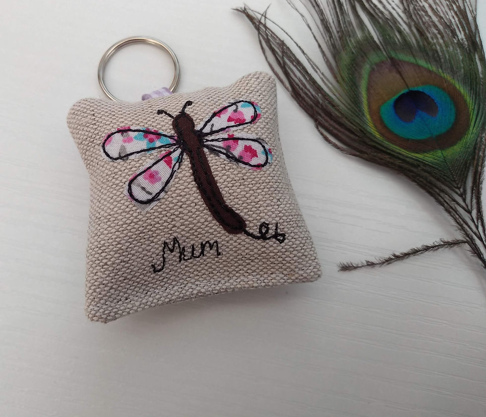 Thumbnail: Personalised dragonfly keyring lilac applique