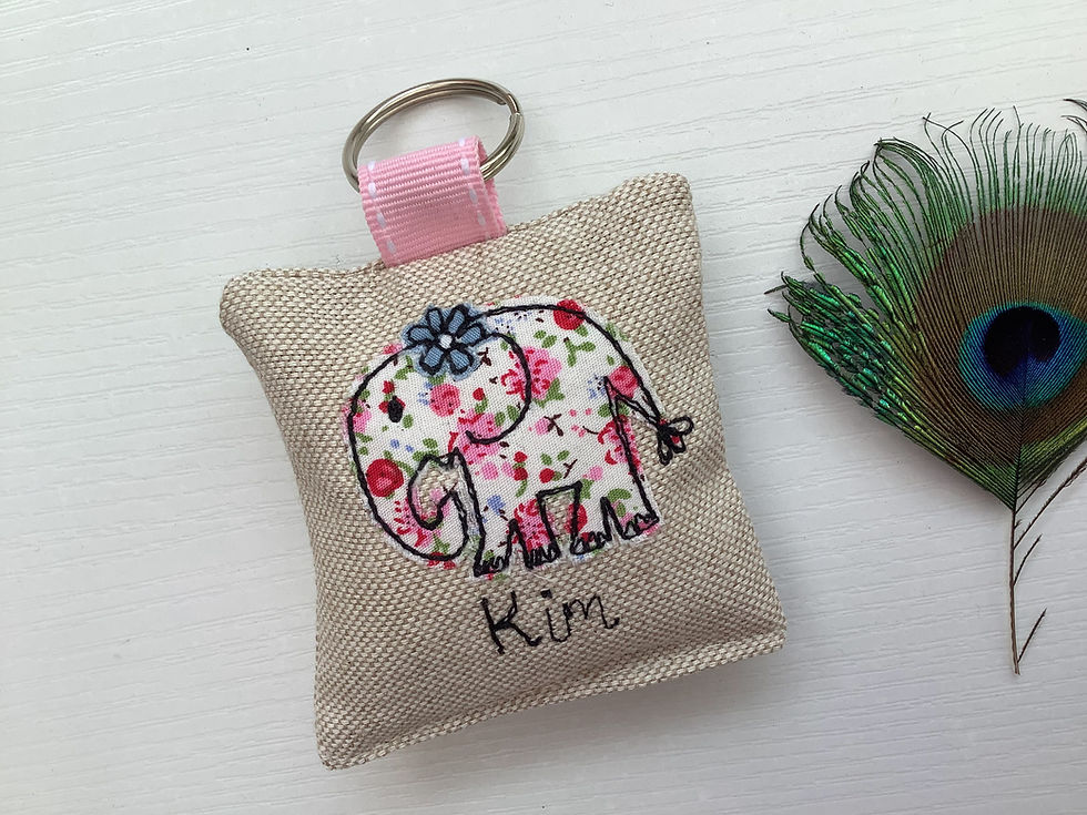 Thumbnail: Elephant personalised keyring pink foral