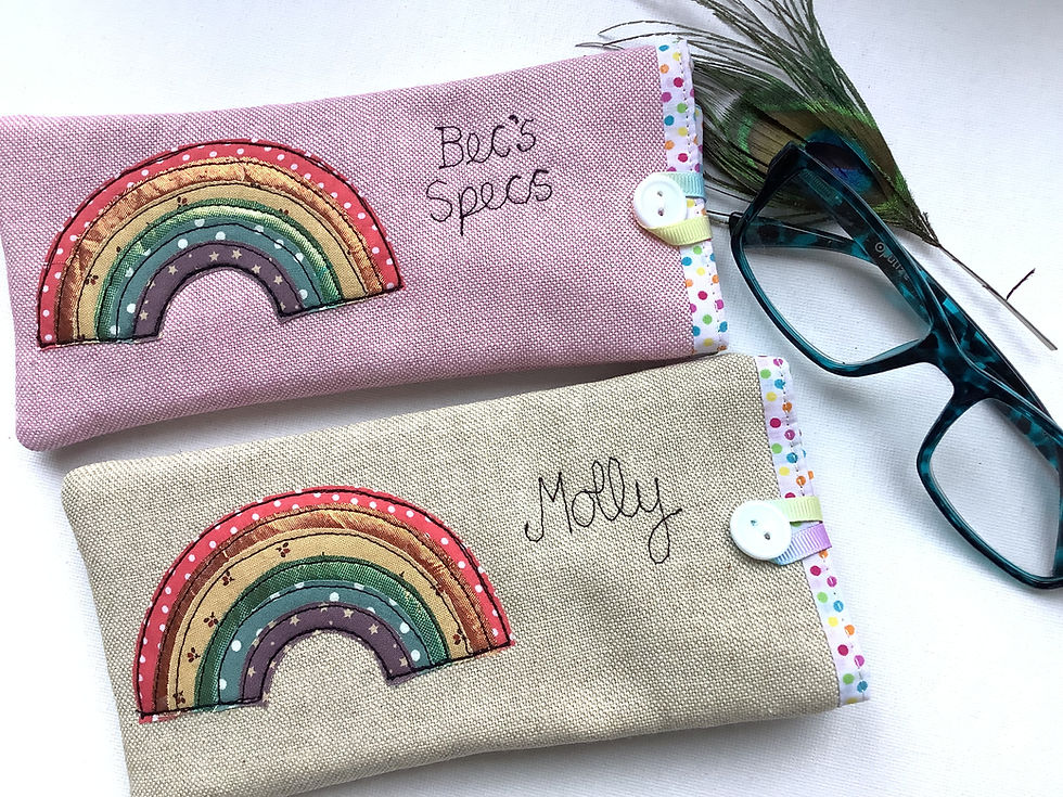 Thumbnail: Rainbow applique custom made personalised glasses spectacles sunglasses case pouch.  Gift for pride choice of design