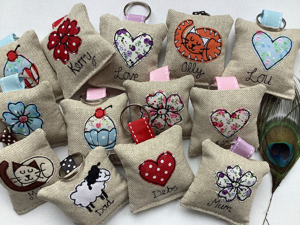 Thumbnail: Sheep personalised keyring keyfob with lavender scent stocking filler embroidered xmas gift