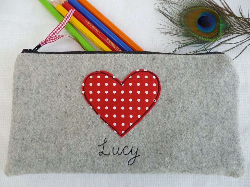 Thumbnail: Personalised grey cosmetic makeup bag with heart motif and custom name