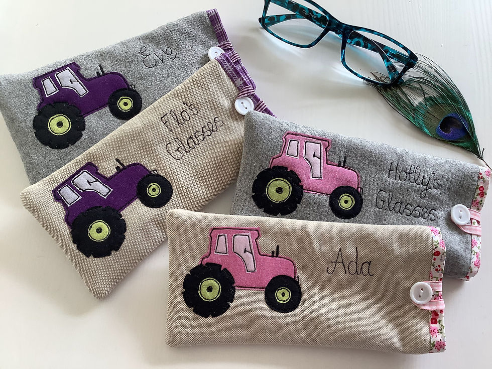 Personalised tractor glasses cases pink purple