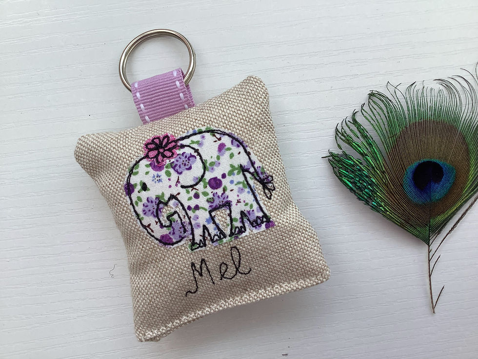 Thumbnail: Elephant personalised keyring lilac floral