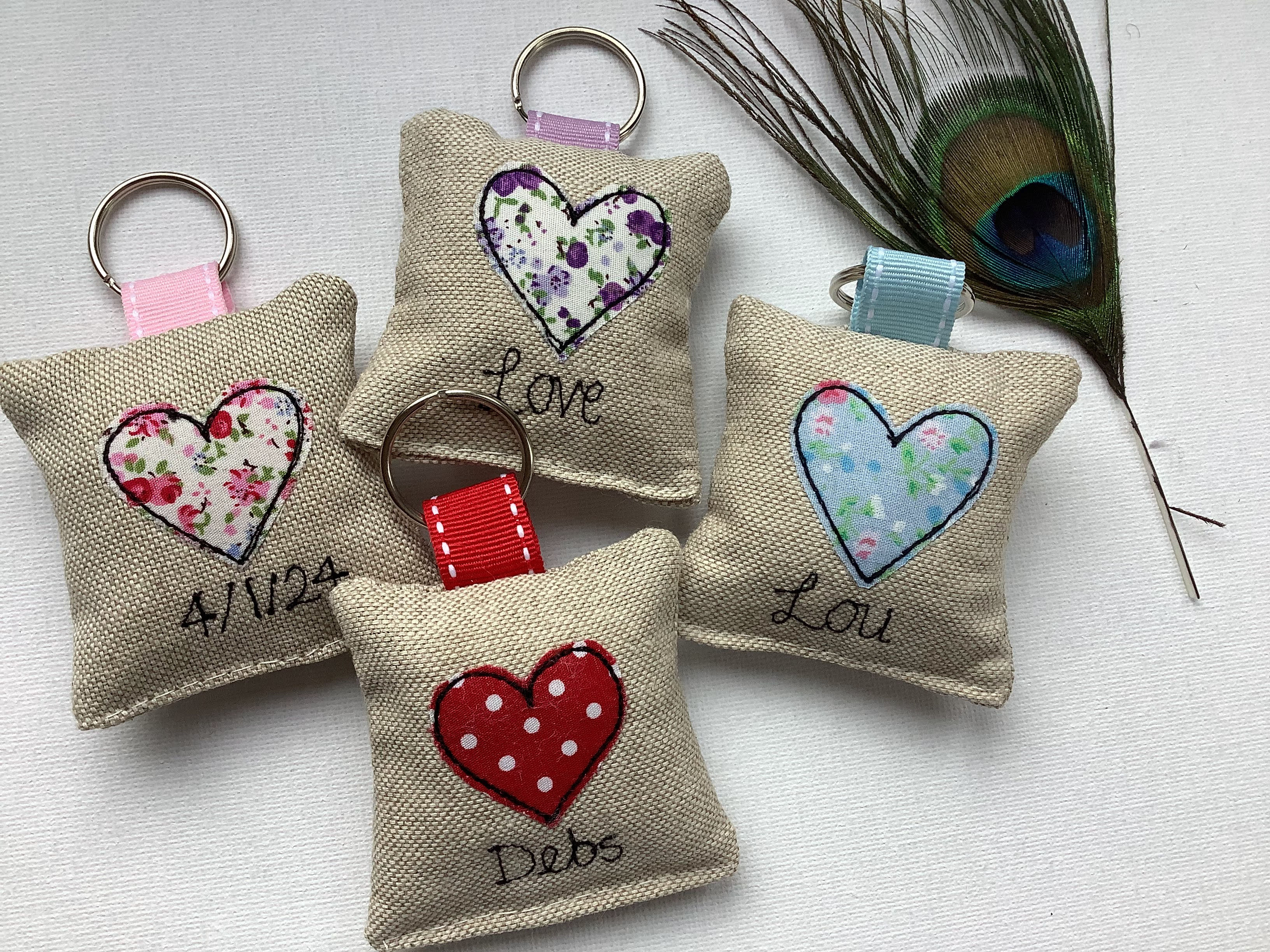 Personalised love heart motif keyring with choice of design and lavender scent, valentines gift