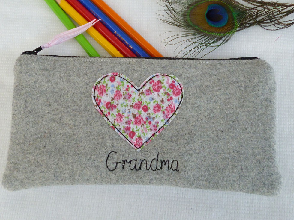 Thumbnail: Personalised cosmetic makeup bag with floral pink heart motif