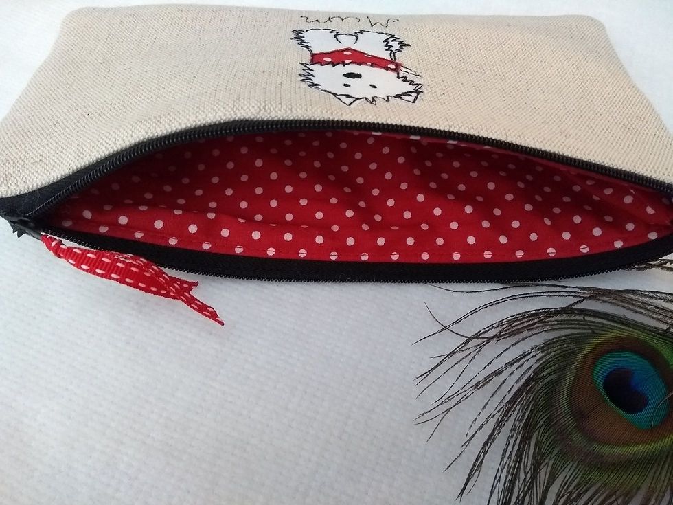 Thumbnail: Red dot Westie personalised cosmetic bag