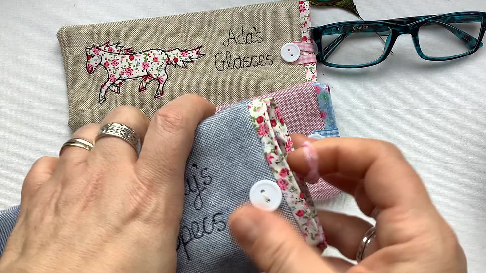 Thumbnail: Personalised horse glasses spectacles or sunglasses case. Custom floral motif, matching lining. Padded with button fastener