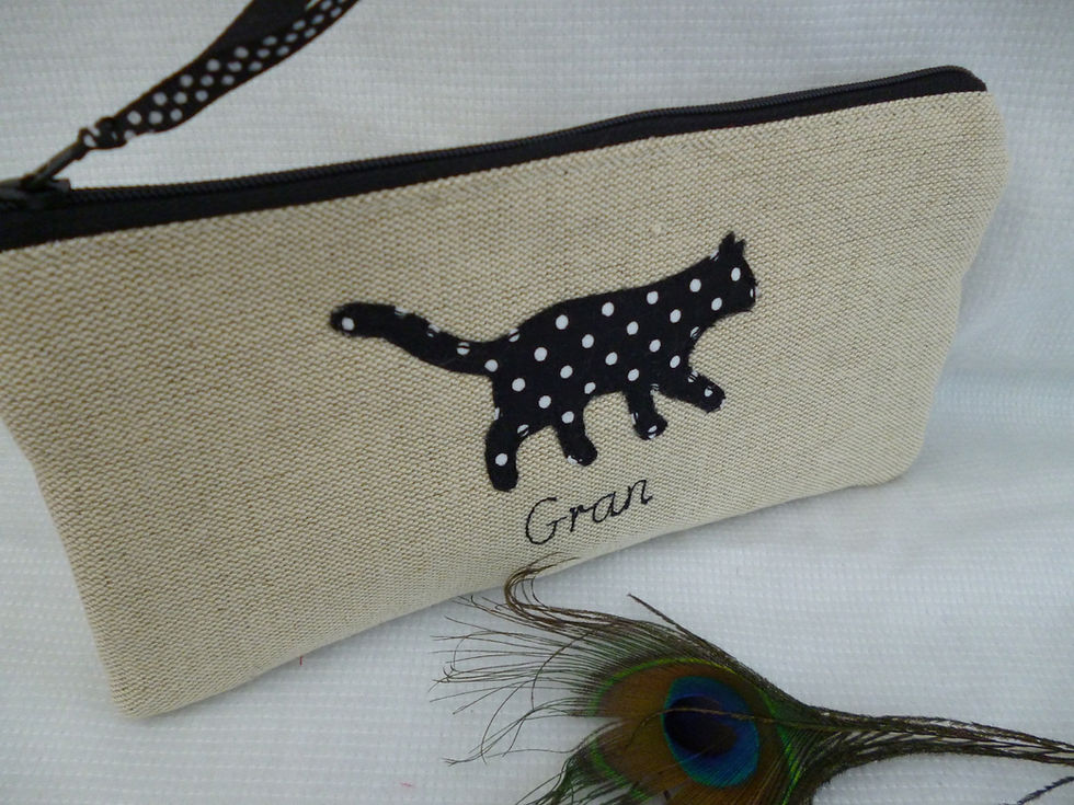 Thumbnail: Cat applique personalised cosmetic bag