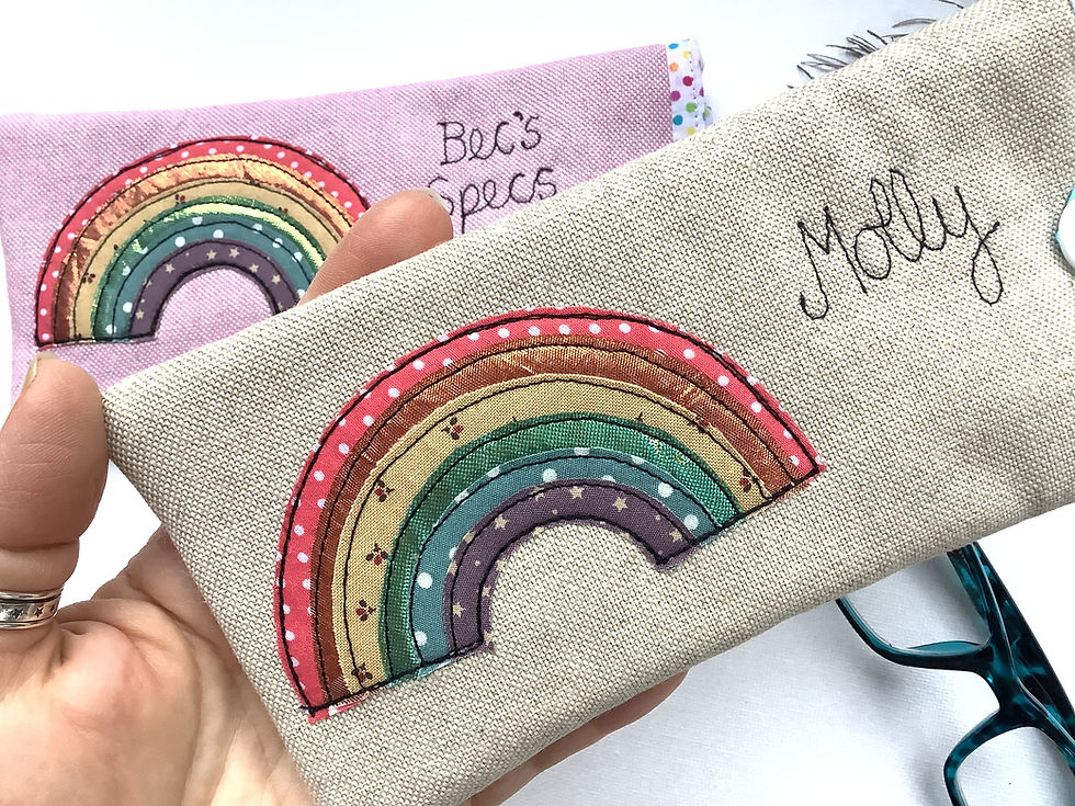 Thumbnail: Rainbow applique custom made personalised glasses spectacles sunglasses case pouch.  Gift for pride choice of design