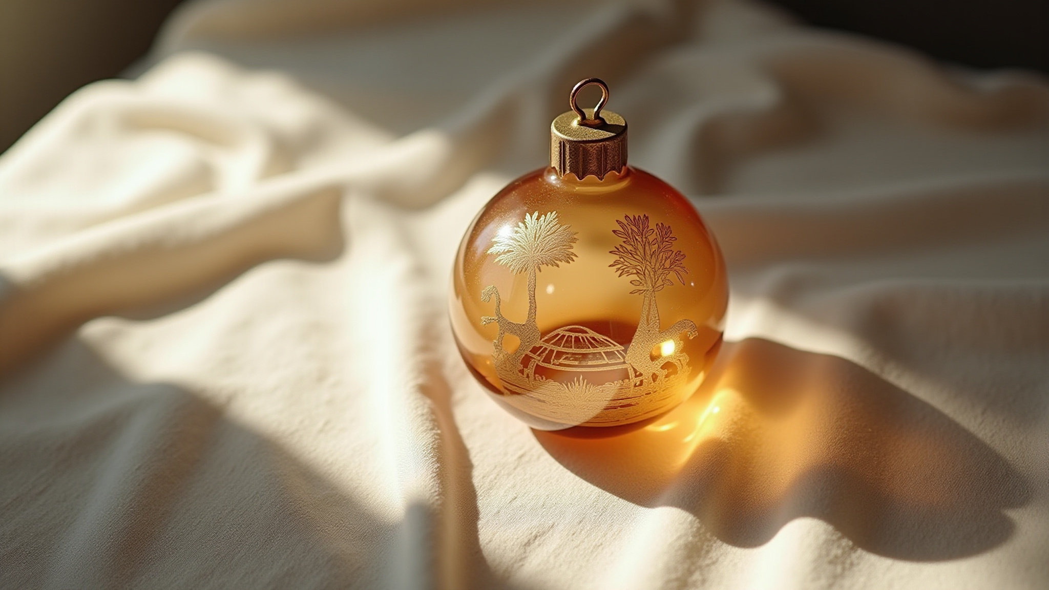 Sfera di Natale arancione con alberi e paesaggio, La Magia Del Natale.