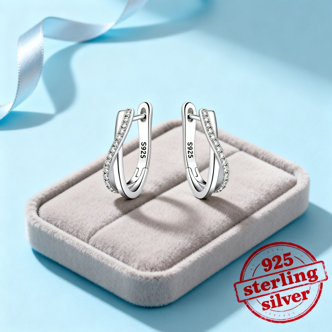 Elegant 925 Sterling Silver Zircon Hoop Earrings