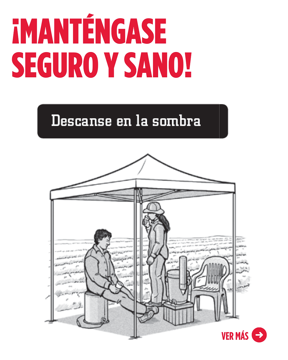 ¿Trabajas al aire libre y hace calor? Recuerda que el agua, la sombra y el descanso son tus derechos