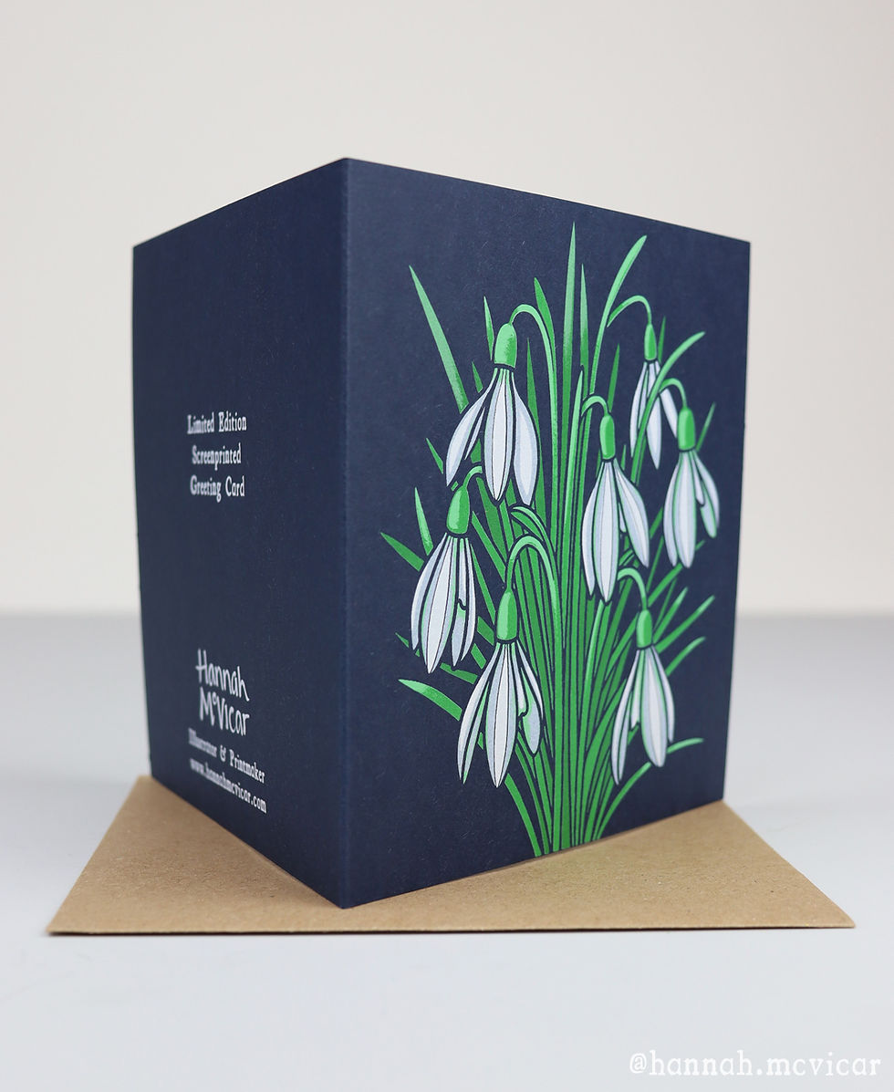 Thumbnail: Snowdrop, screenprinted greeting card, made by Hannah McVicar