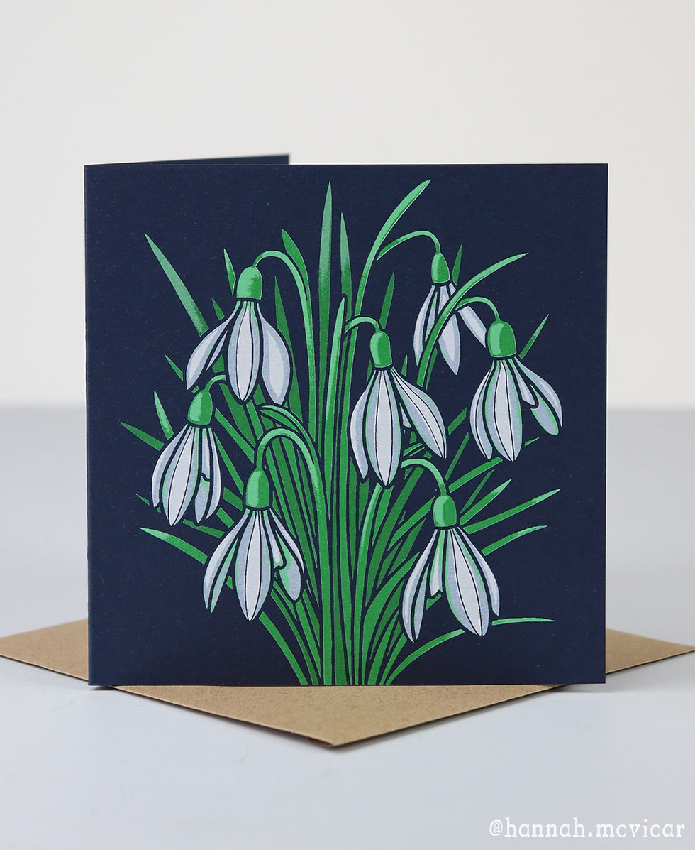 Thumbnail: Snowdrop, screenprinted greeting card, made by Hannah McVicar