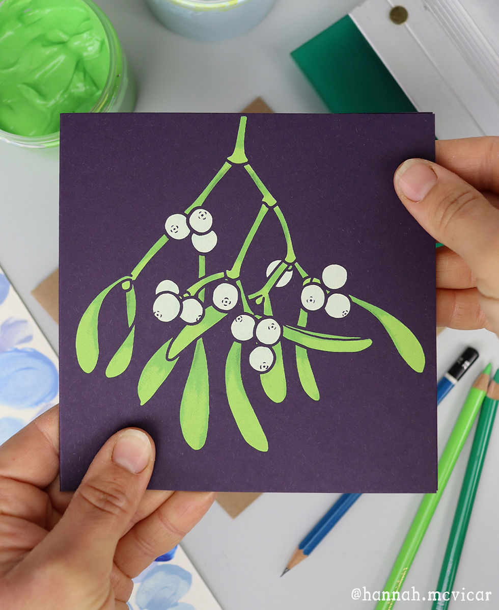 Thumbnail: Mistletoe, screenprinted greeting card, made by Hannah McVicar