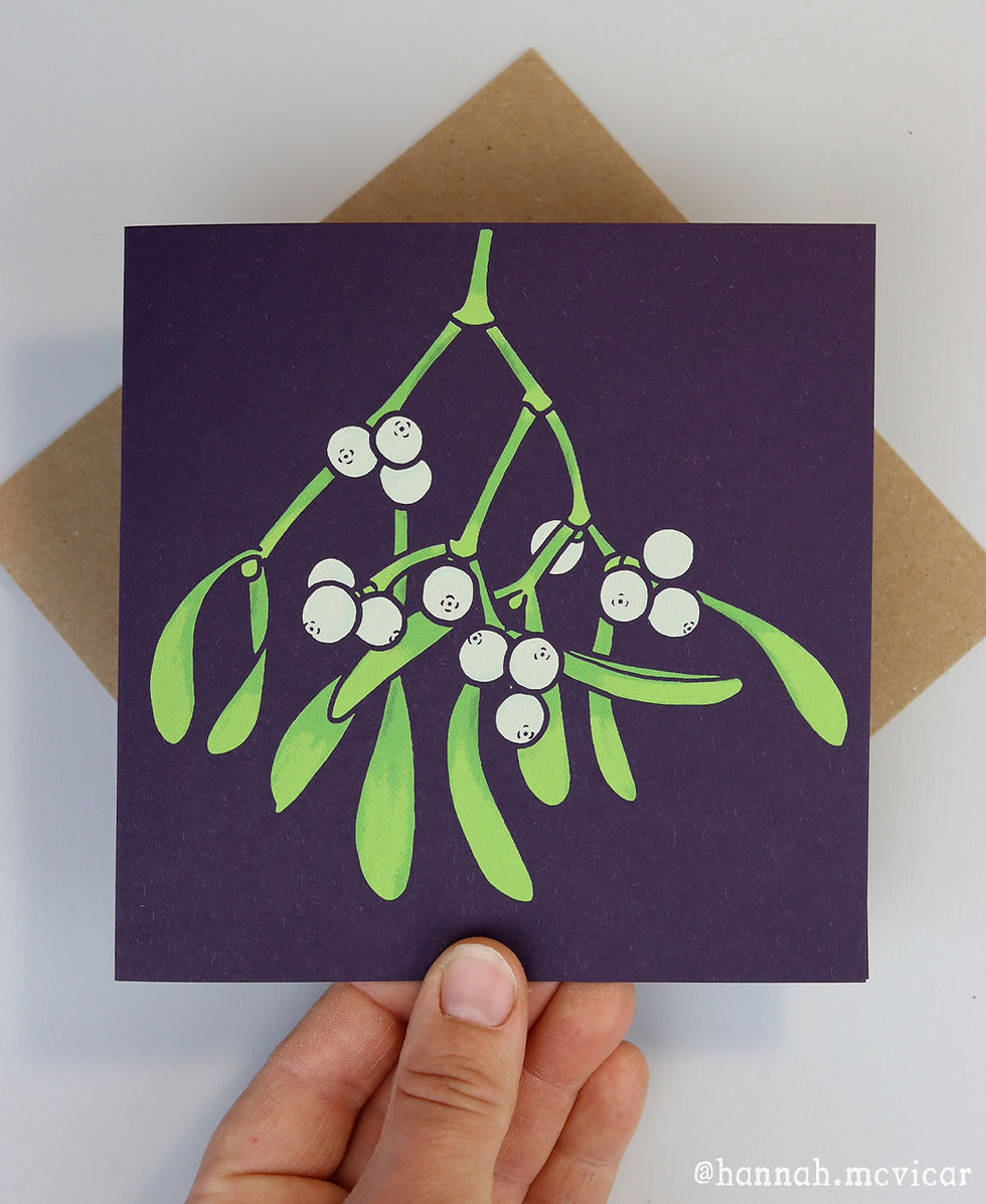 Thumbnail: Mistletoe, screenprinted greeting card, made by Hannah McVicar