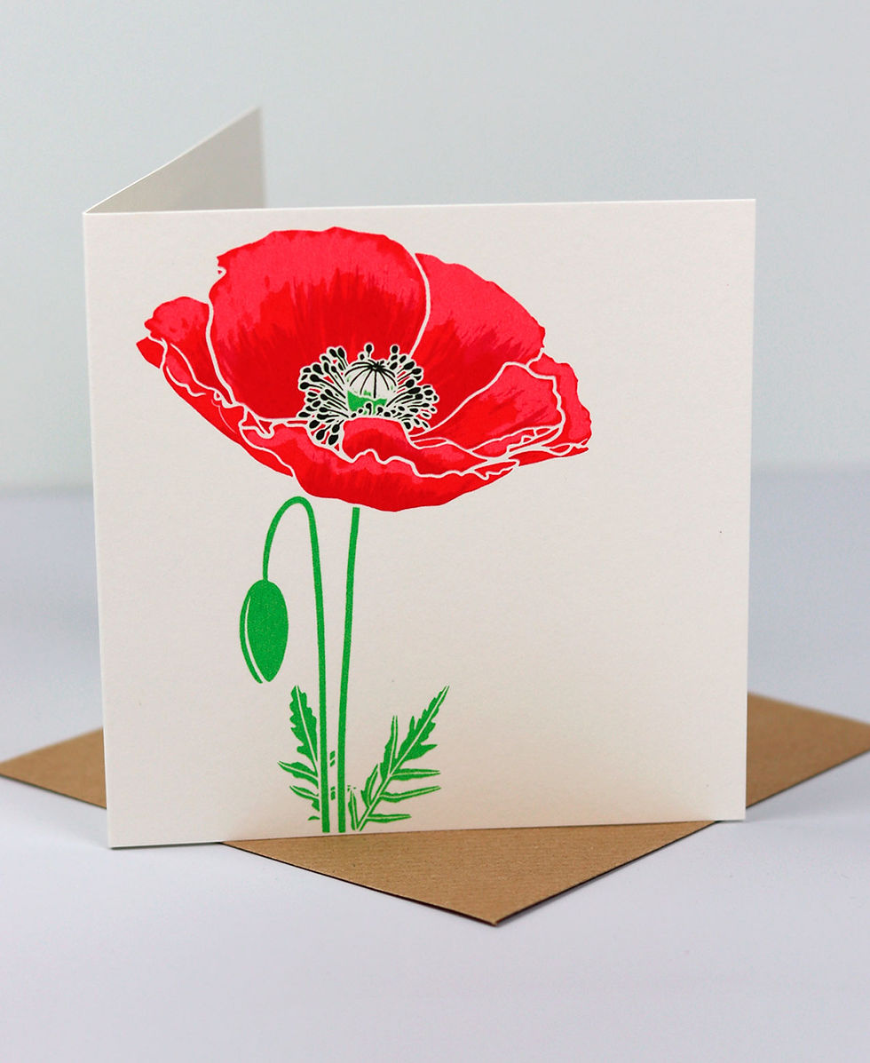 Thumbnail: Poppy, screenprinted greeting card, made by Hannah McVicar